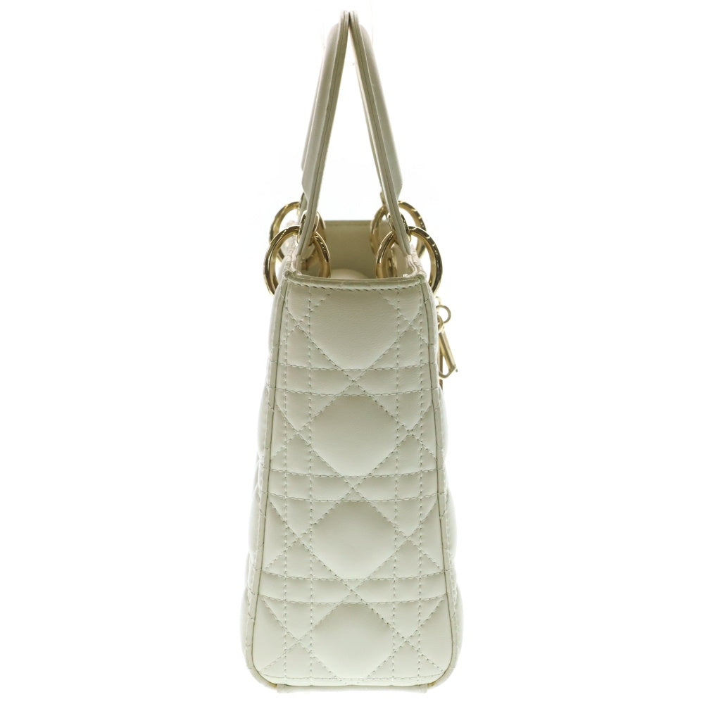 Christian Dior(クリスチャンディオール) Lady Dior My ABCDior マイレディディオール スモール 2WAY チャーム付レザーハンドバッグ ショルダーバッグ ホワイト レディース
