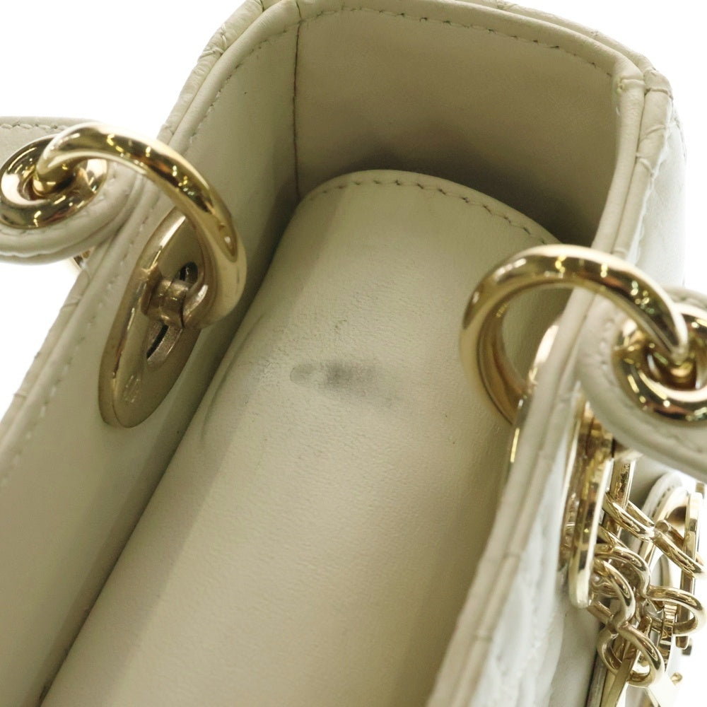 Christian Dior(クリスチャンディオール) Lady Dior My ABCDior マイレディディオール スモール 2WAY チャーム付レザーハンドバッグ ショルダーバッグ ホワイト レディース