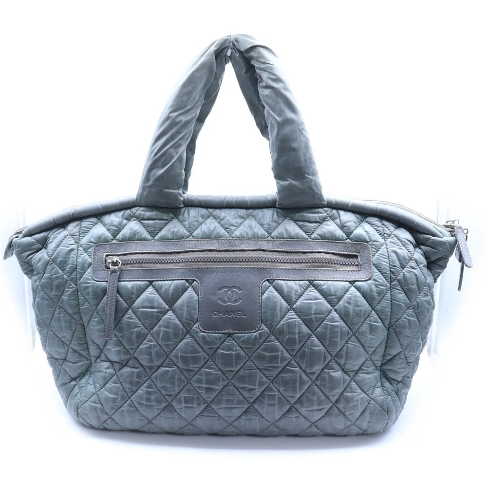 CHANEL(シャネル) コココクーン ココマーク トートバッグ ハンドバッグ グレー カーキ ナイロン×レザー