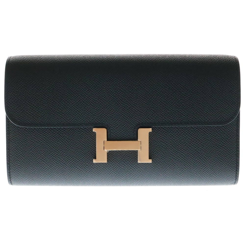 HERMES(エルメス) コンスタンストゥゴー ノワール エプソン ピンクゴールド金具 K刻印 長財布 ショルダーウォレット ショルダーバッグ