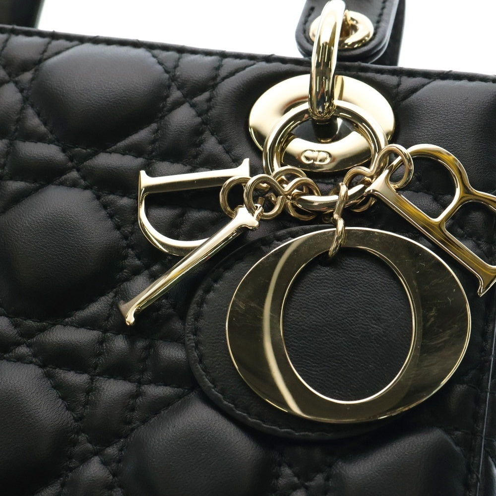 Christian Dior(クリスチャンディオール) マイ レディディオール スモール ブラック レザー 2wayハンドバッグ ショルダーバッグ ゴールド金具