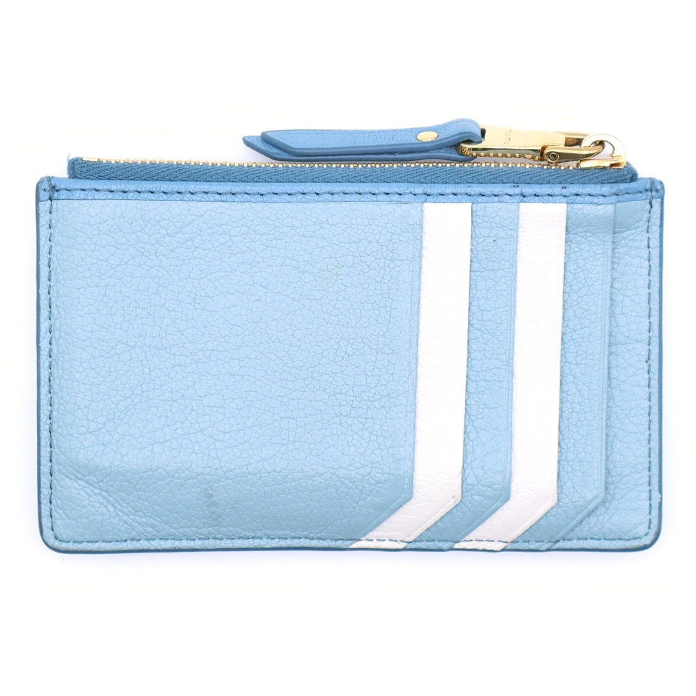 miumiu(ミュウミュウ) ロゴ フラグメント コインケース カードケース 小物入れ レザー ライトブルー ゴールド金具 レザー 5MB060