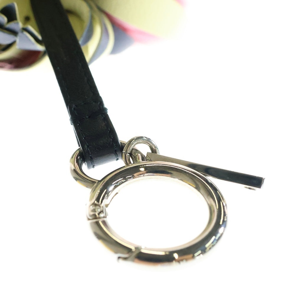 FENDI(フェンディ) フルーツチャーム ファー バッグチャーム キーホルダー キーリング ピンク×グリーン シルバー金具