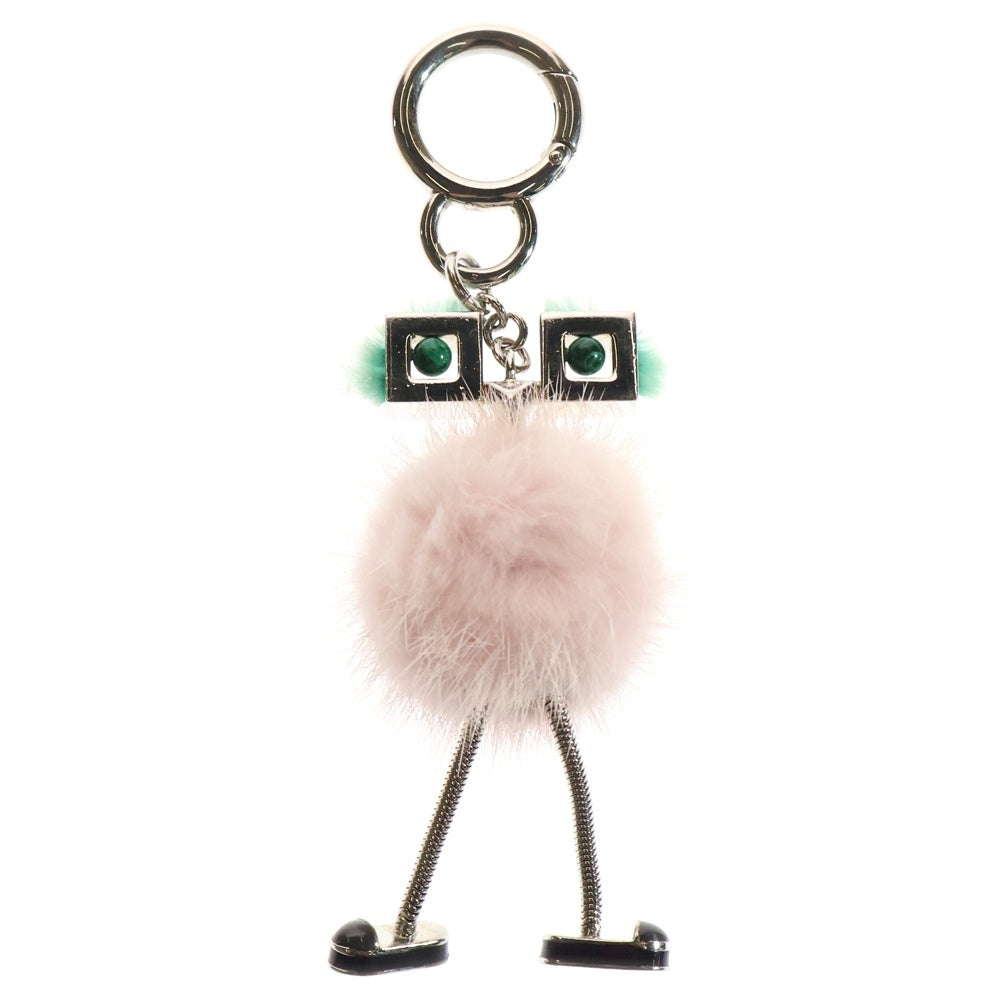 FENDI(フェンディ) ミンクファー キーホルダー バッグチャーム キーリング ピンク×シルバー