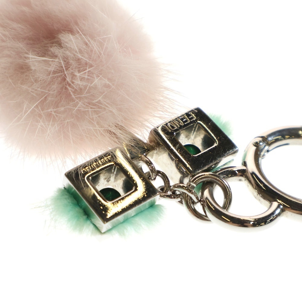 FENDI(フェンディ) ミンクファー キーホルダー バッグチャーム キーリング ピンク×シルバー