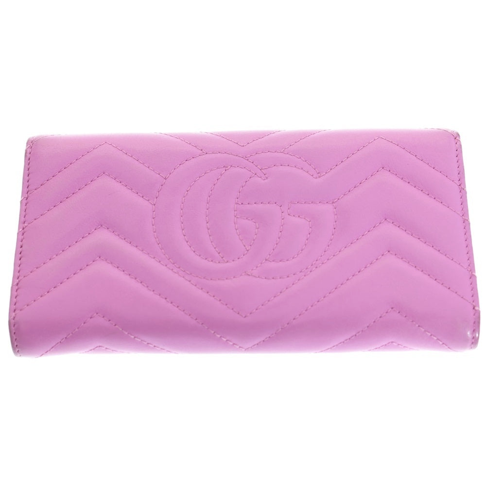 GUCCI(グッチ) GGマーモント ロゴプレート レザー ロングウォレット 長財布 ゴールド金具 ピンク 443436