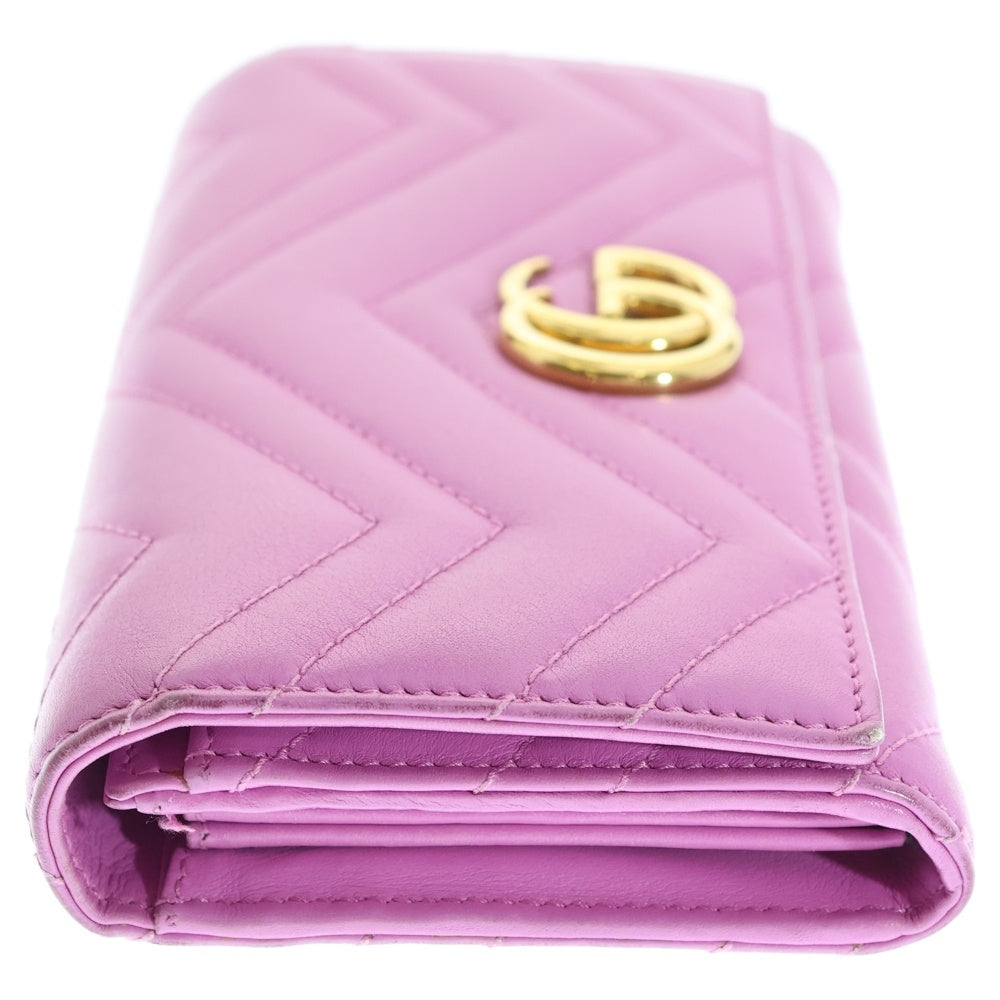 GUCCI(グッチ) GGマーモント ロゴプレート レザー ロングウォレット 長財布 ゴールド金具 ピンク 443436