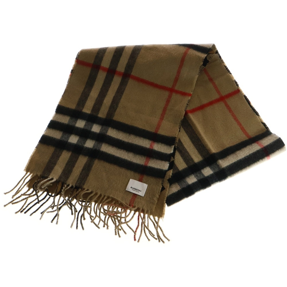 BURBERRY(バーバリー) ノバチェック総柄 ロゴ プリント フリンジ リバーシブル ウール マフラー ベージュ