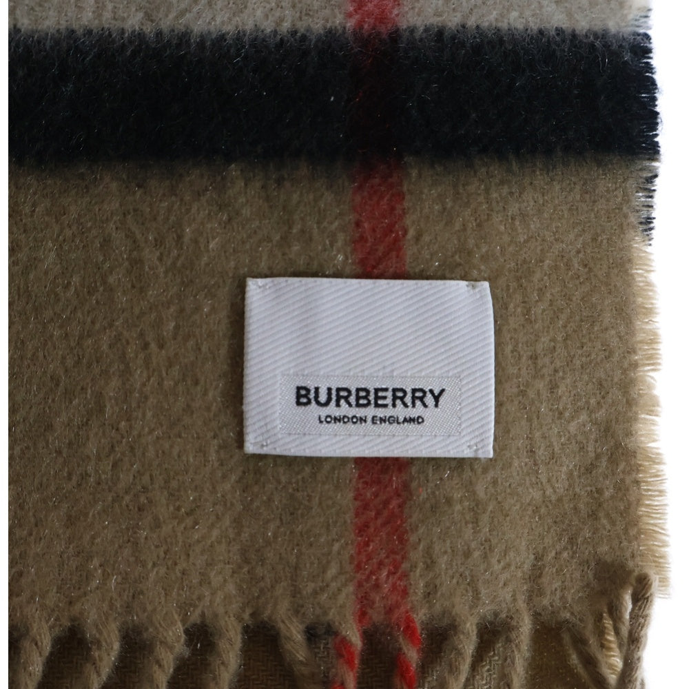 BURBERRY(バーバリー) ノバチェック総柄 ロゴ プリント フリンジ リバーシブル ウール マフラー ベージュ