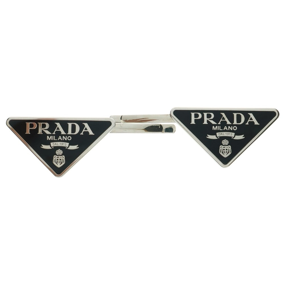 PRADA(プラダ) トライアングル ロゴ デザインヘアピン ヘアクリップ ブラック×シルバー 2個セット 1IF051