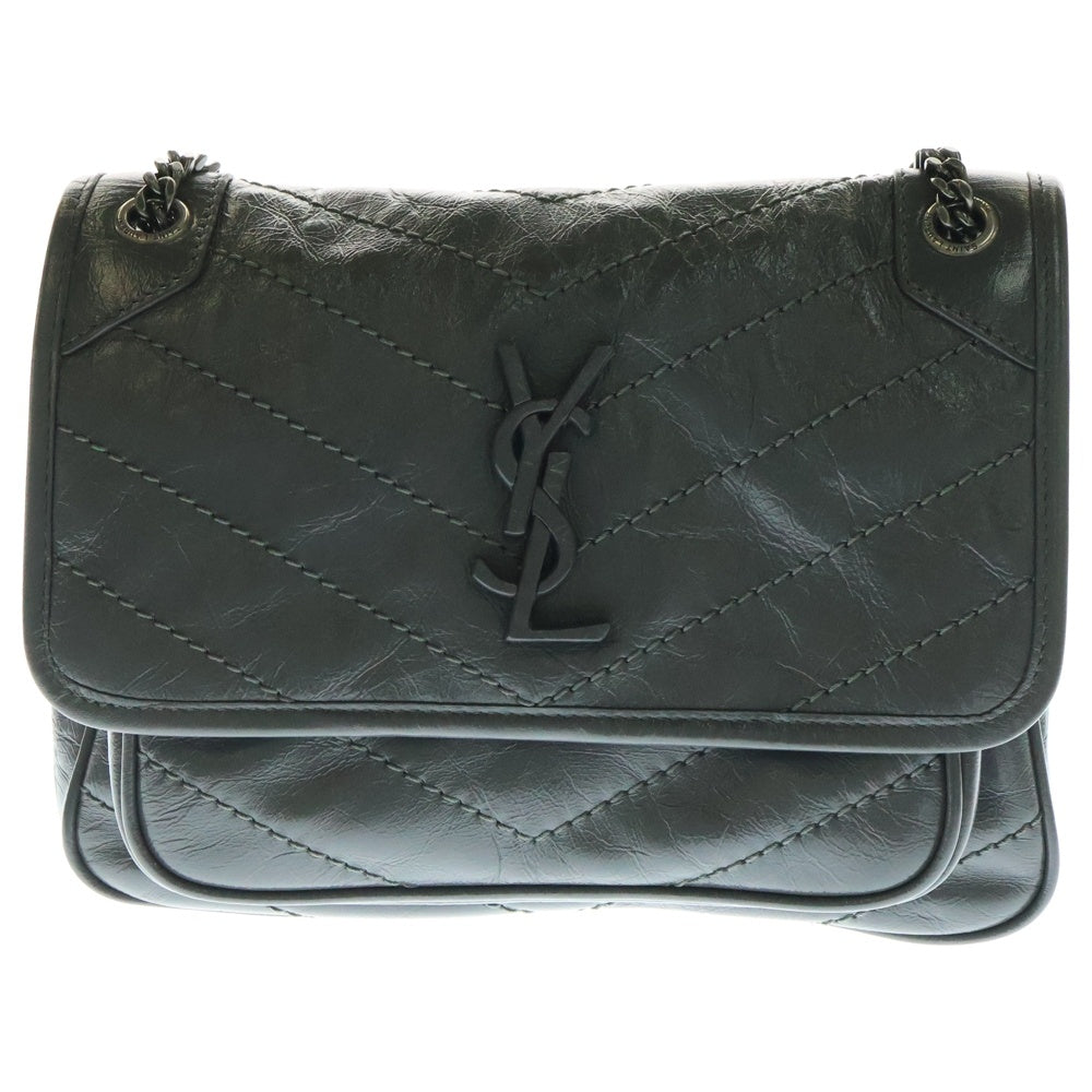 SAINT LAURENT PARIS(サンローランパリ) ニキ ベイビーチェーンショルダーバック ハンドバッグ シルバー金具 グレー カーフスキン