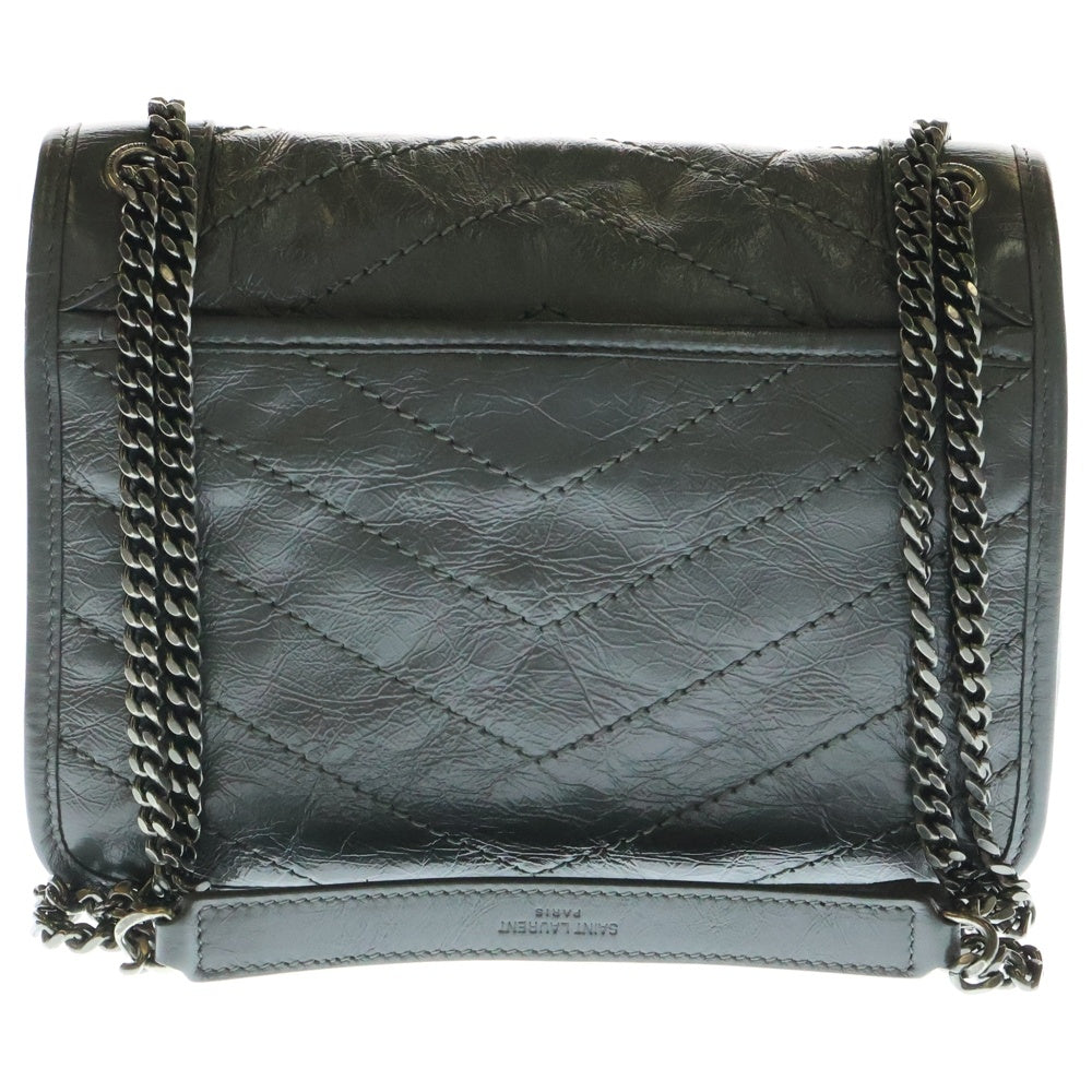 SAINT LAURENT PARIS(サンローランパリ) ニキ ベイビーチェーンショルダーバック ハンドバッグ シルバー金具 グレー カーフスキン