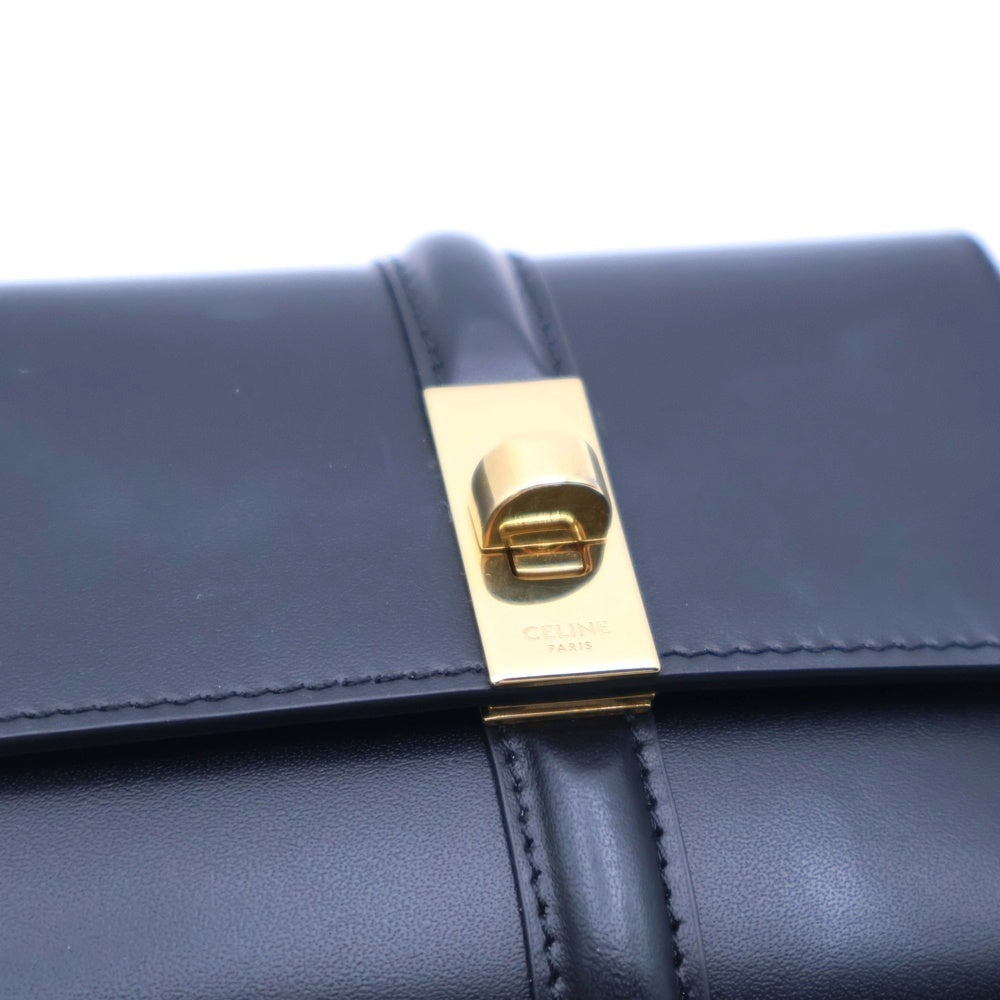 CELINE(セリーヌ) スモールトリフォールドウォレット 16セーズ コンパクトウォレット 三つ折り財布 コインケース ブラック ゴールド金具 レザー