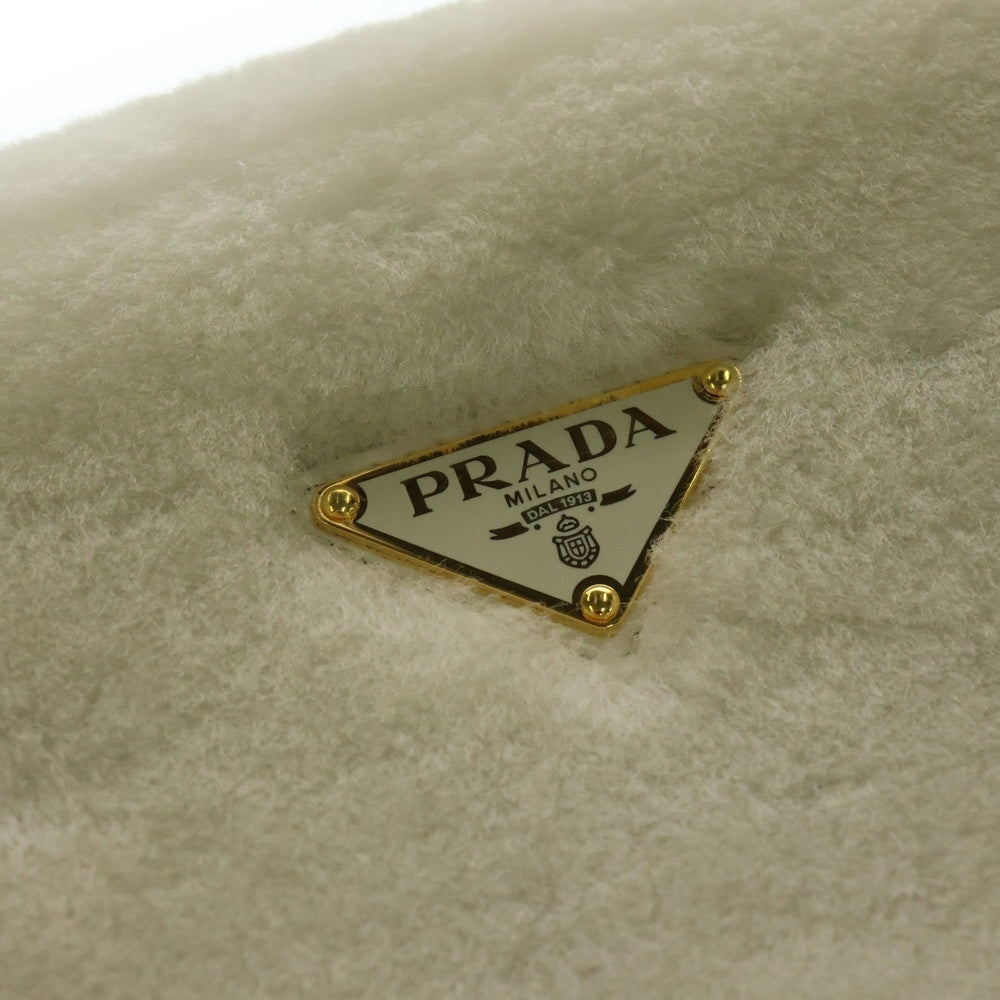 PRADA(プラダ) シアリング ショルダーバッグ ポーチ ホワイト ゴールド金具 シープファー 1BH192