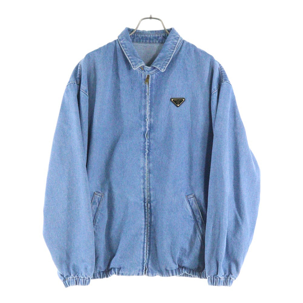 PRADA(プラダ) 23SS トライアングルロゴプレート ジップアップ デニム トラッカージャケット ゴールド金具 インディゴ GFB310
