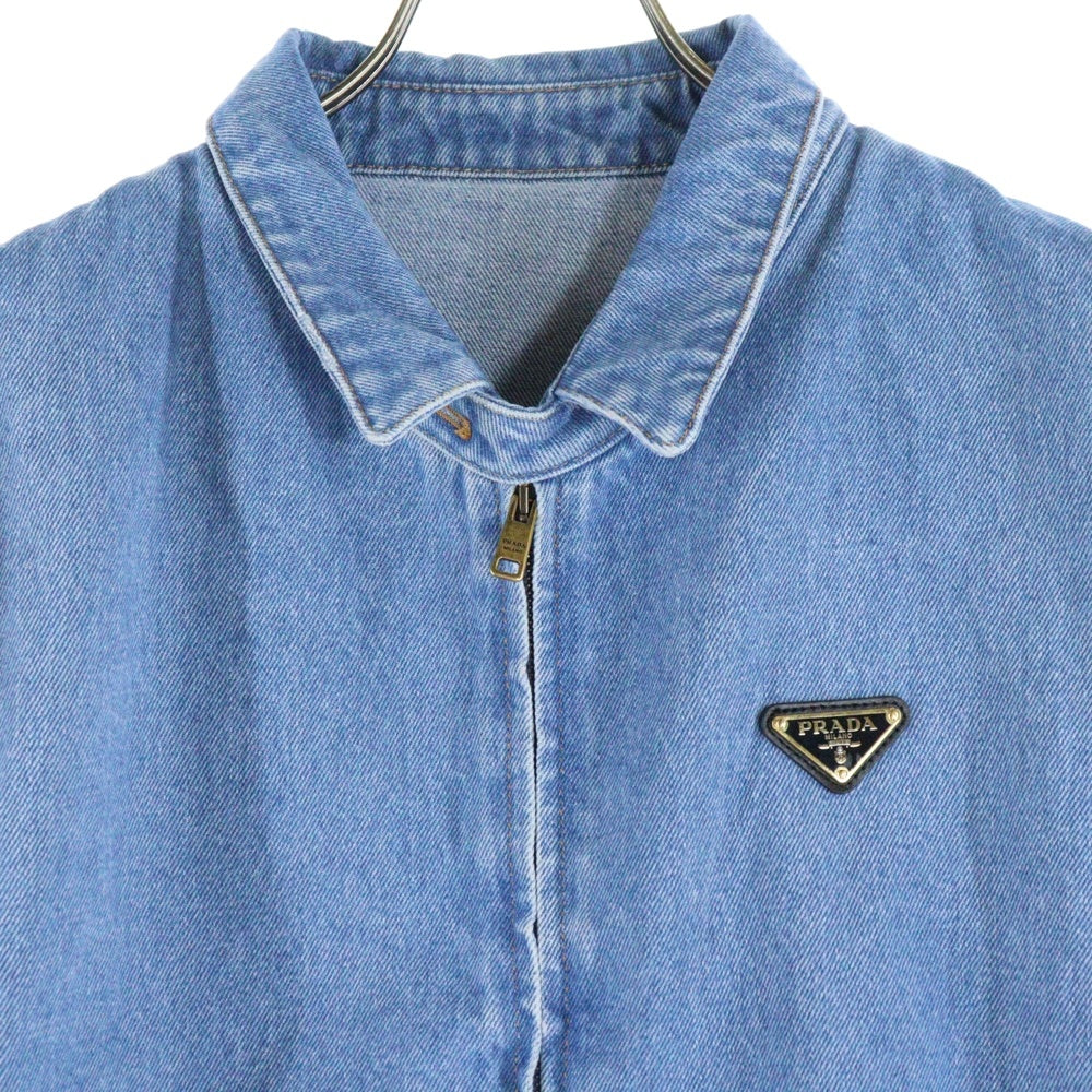 PRADA(プラダ) 23SS トライアングルロゴプレート ジップアップ デニム トラッカージャケット ゴールド金具 インディゴ GFB310