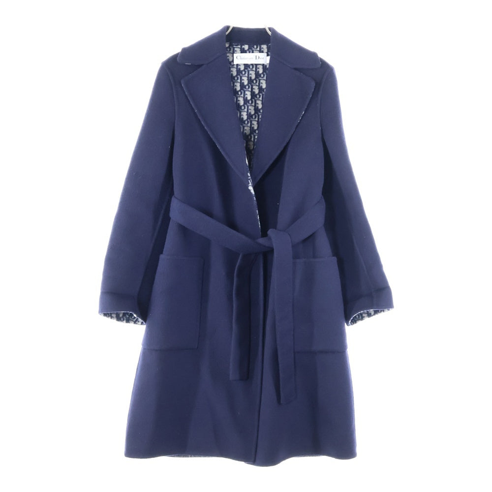 Christian Dior(クリスチャンディオール) オブリーク 裏地総柄 シルク混 ウール チェスターコート ネイビー レディース 110M36A1375