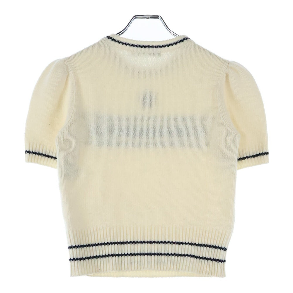 Christian Dior(クリスチャンディオール) 21AW フロントロゴ カシミヤ混 ウール ショートスリーブ 半袖 クルーネック ニット セーター アイボリー/ホワイト レディース 154S09AM305