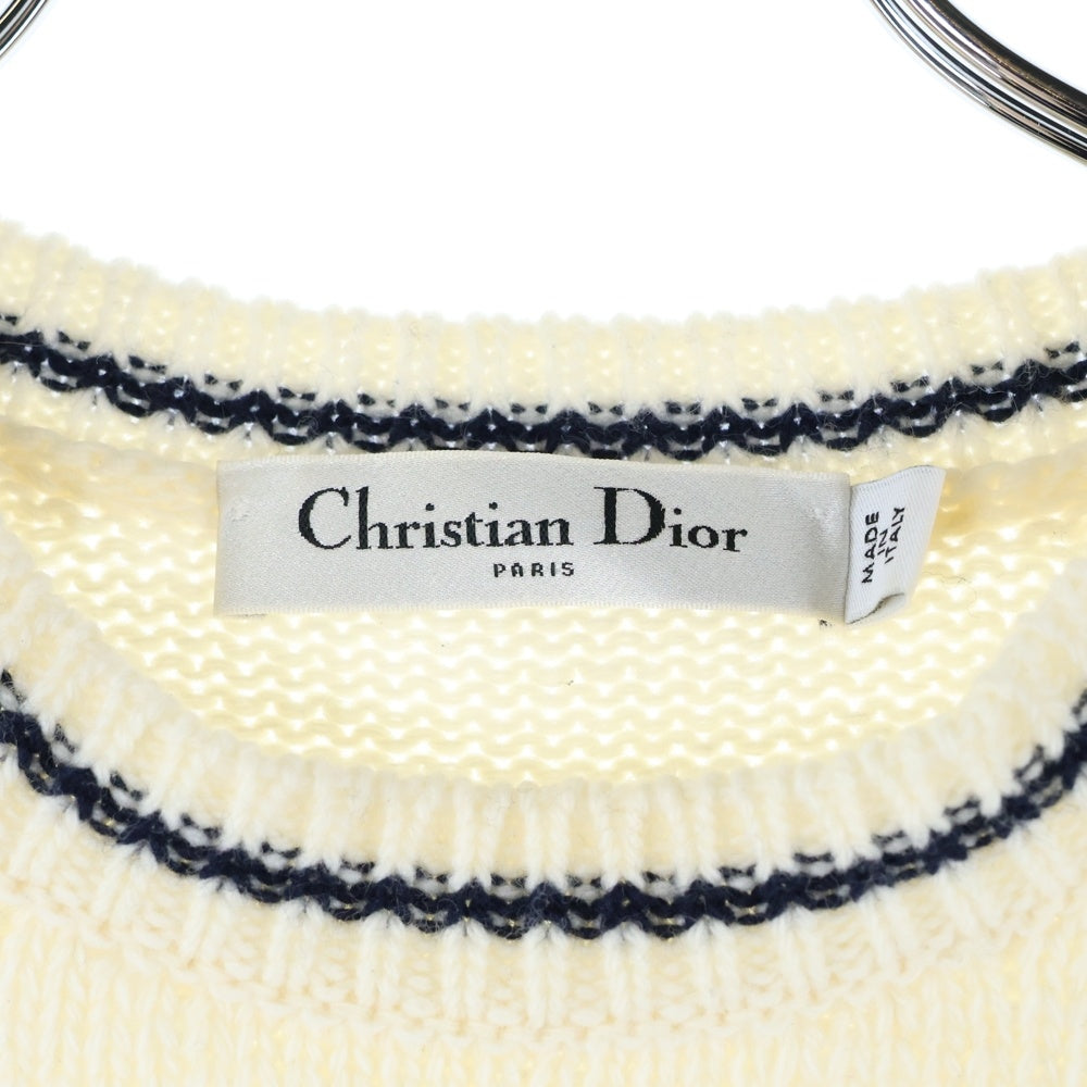 Christian Dior(クリスチャンディオール) 21AW フロントロゴ カシミヤ混 ウール ショートスリーブ 半袖 クルーネック ニット セーター アイボリー/ホワイト レディース 154S09AM305
