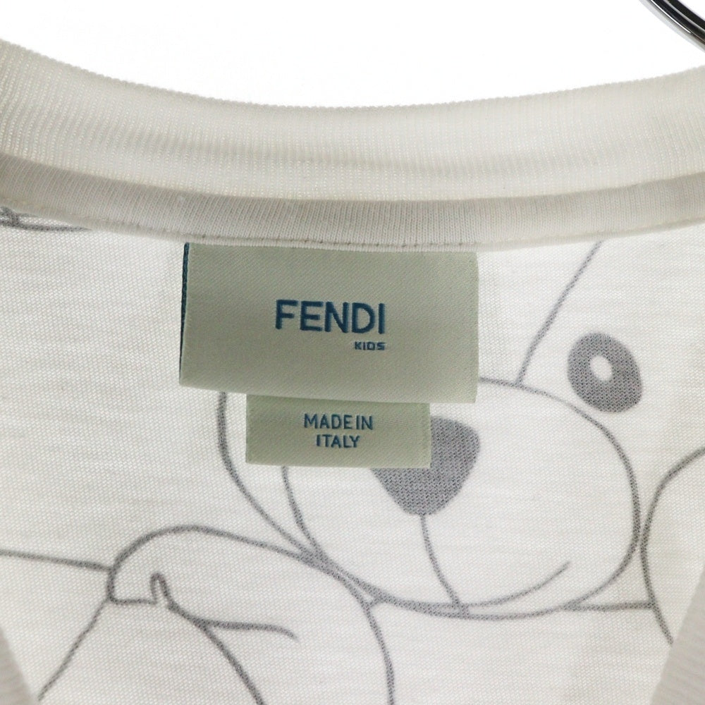 FENDI(フェンディ) ズッカ柄 テディベア 総柄プリント クルーネック 半袖Tシャツ カットソー ホワイト レディース