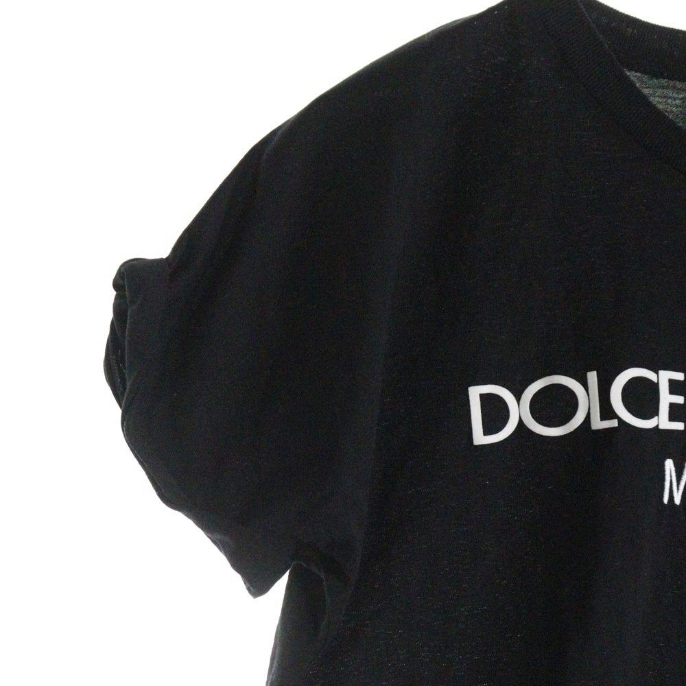 DOLCE & GABBANA(ドルチェアンドガッバーナ) フロントロゴプリント DG刺繍 クルーネック クロップド ショート丈 半袖Tシャツ カットソー ブラック レディース