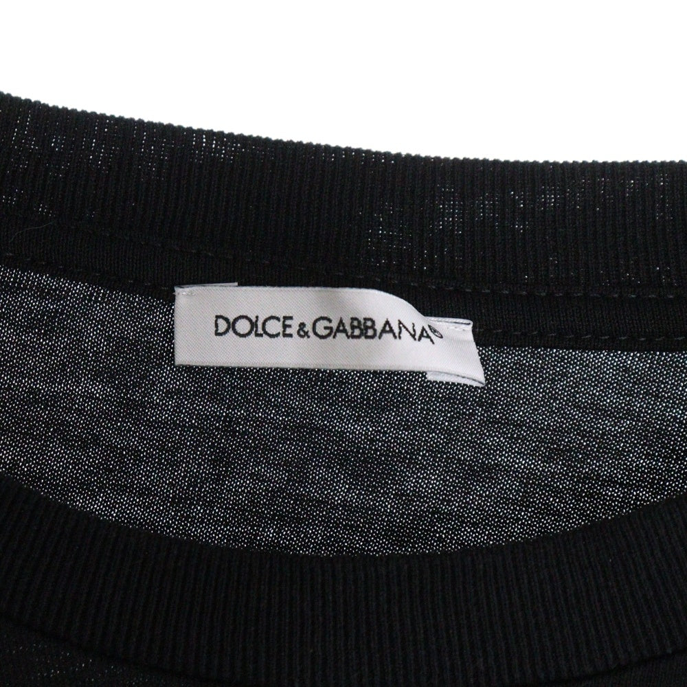 DOLCE & GABBANA(ドルチェアンドガッバーナ) フロントロゴプリント DG刺繍 クルーネック クロップド ショート丈 半袖Tシャツ カットソー ブラック レディース
