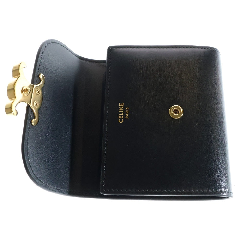 CELINE(セリーヌ) トリオンフ 三つ折り財布 コンパクトウォレット コインケース ブラック ゴールド金具 レザー