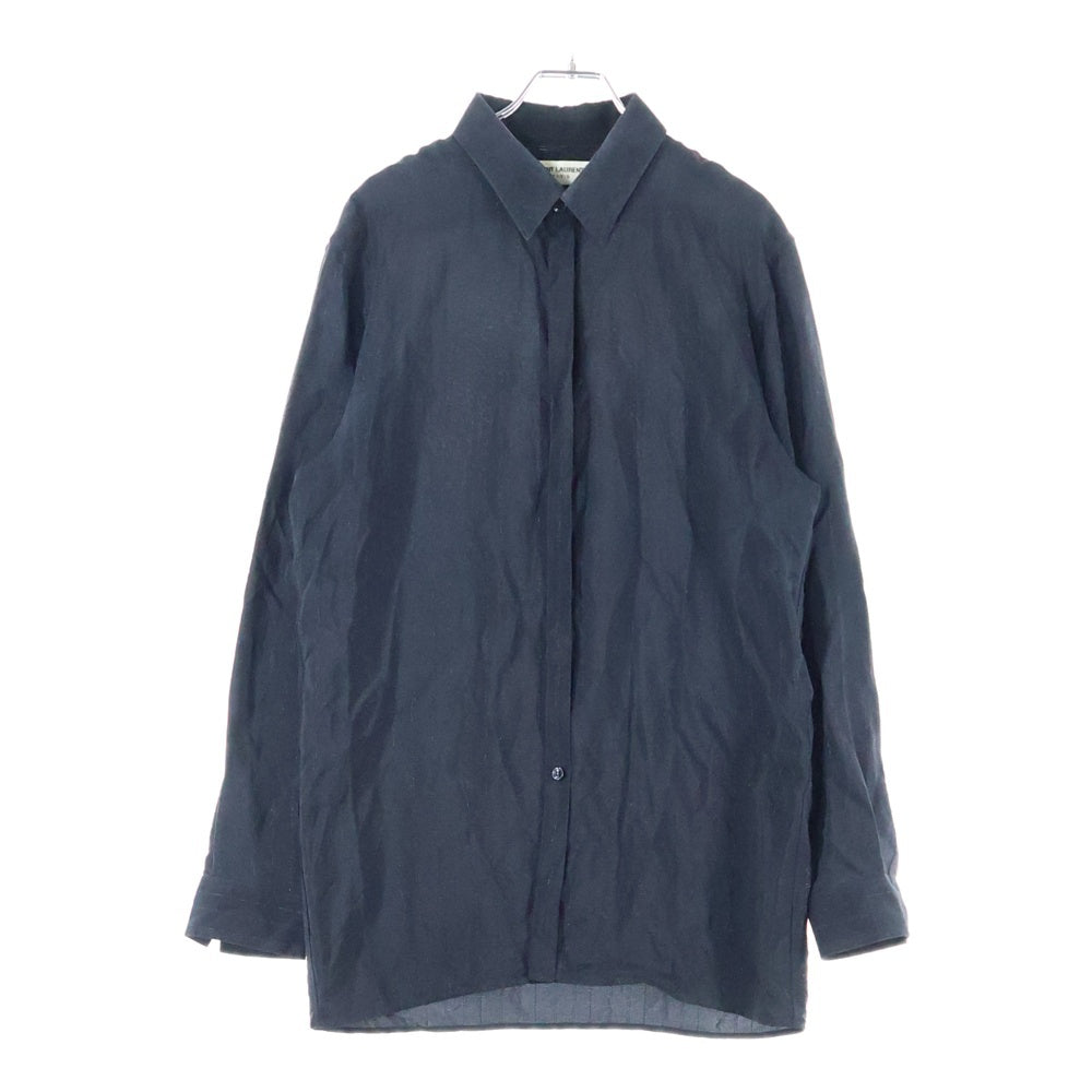 SAINT LAURENT PARIS(サンローランパリ) ストライプ総柄 シルク ロングスリーブ 長袖シャツ ブラック 749174