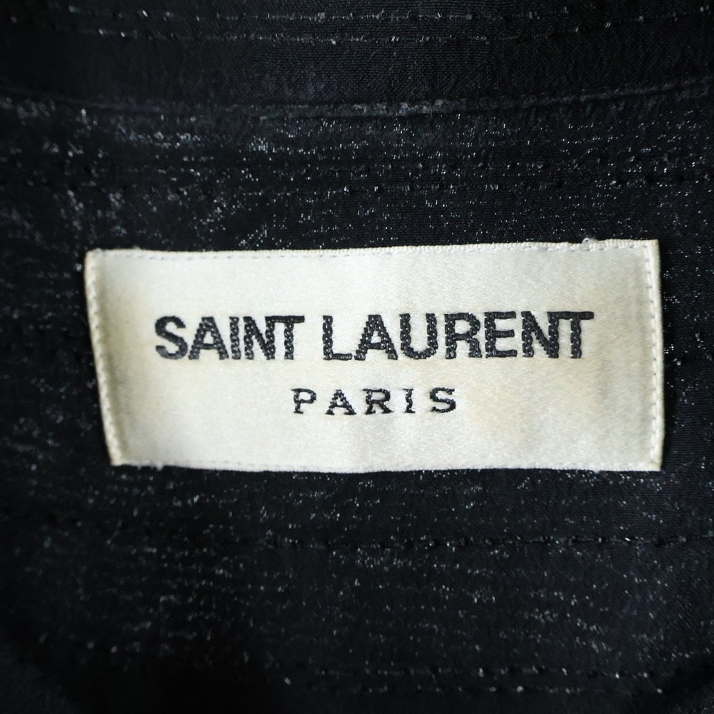 SAINT LAURENT PARIS(サンローランパリ) ストライプ総柄 シルク ロングスリーブ 長袖シャツ ブラック 749174