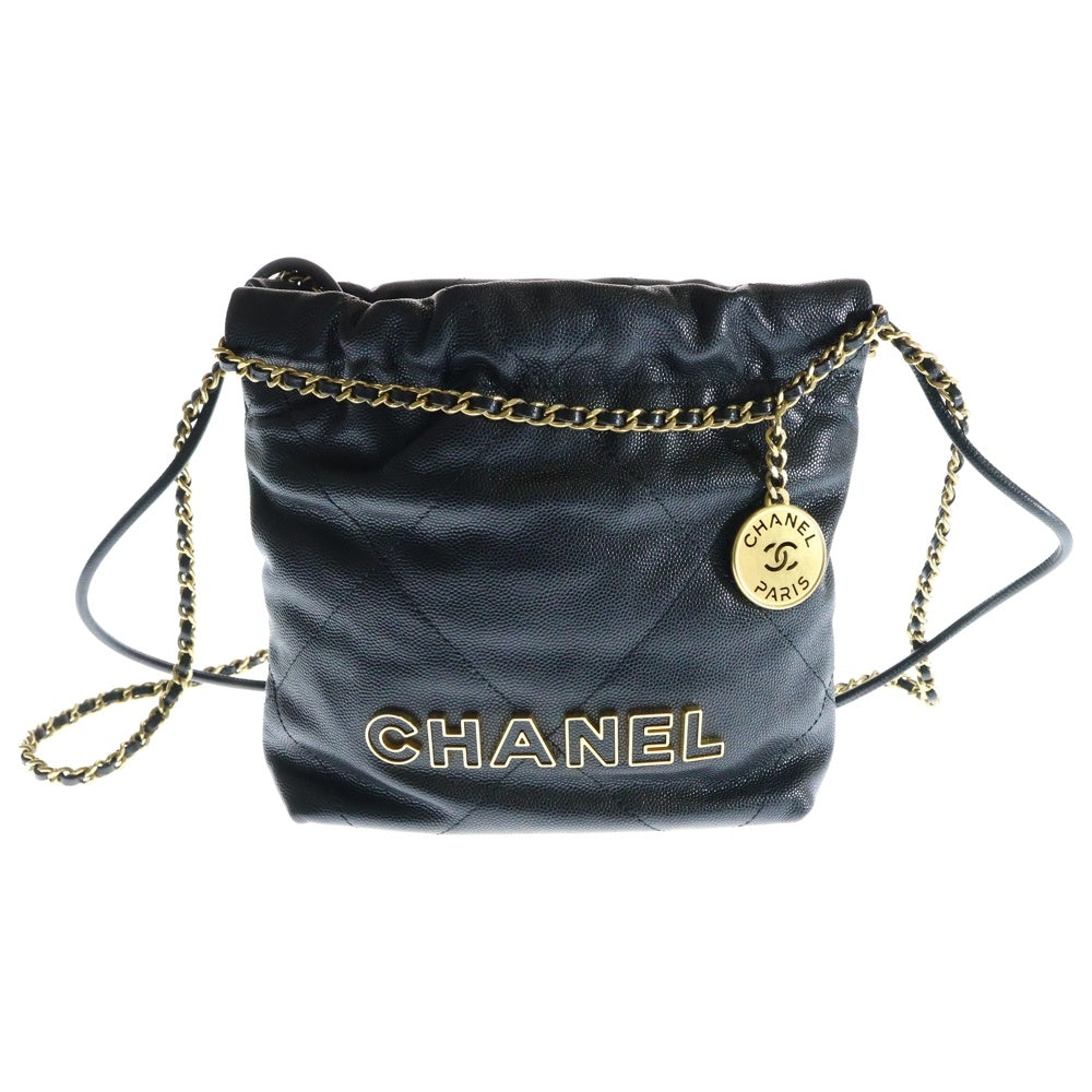 CHANEL(シャネル) シャネル22 ミニ ココマーク キャビアスキン 2WAY チェーンショルダーバック レザーハンドバッグ ブラック レディース AS3980