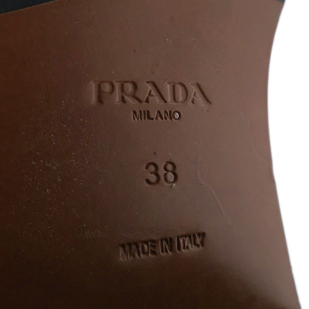 PRADA(プラダ) トライアングルロゴプレート スウェードレザー ヒール ロングブーツ ゴールド金具 ブラック レディース