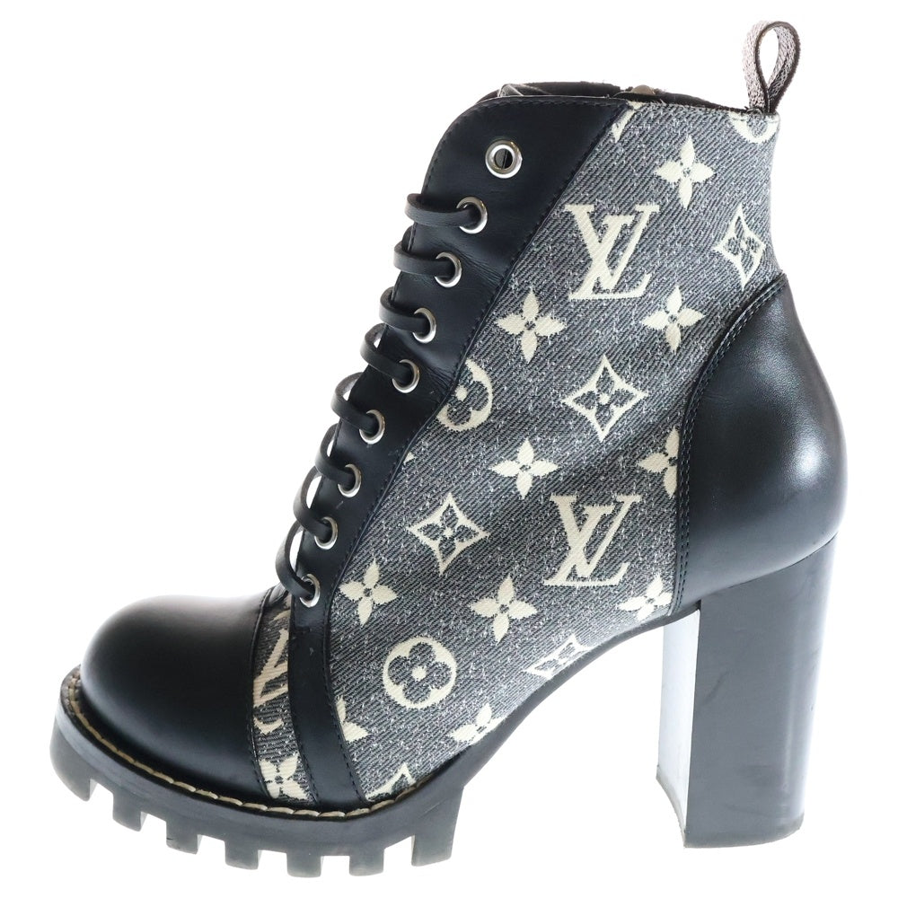 LOUIS VUITTON(ルイヴィトン) スタートレイルライン モノグラム キャンバス レザー レースアップ ヒール アンクル ショートブーツ シューズ ブラック/グレー レディース