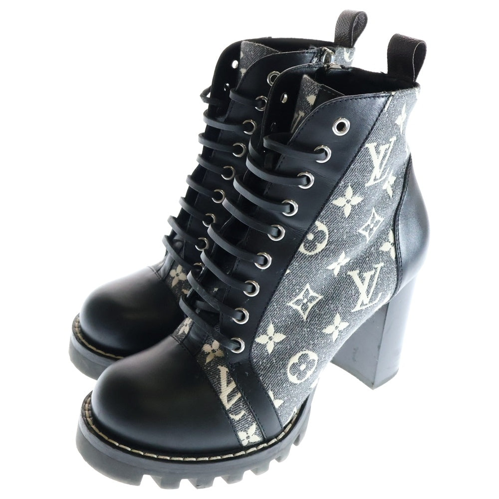 LOUIS VUITTON(ルイヴィトン) スタートレイルライン モノグラム キャンバス レザー レースアップ ヒール アンクル ショートブーツ シューズ ブラック/グレー レディース