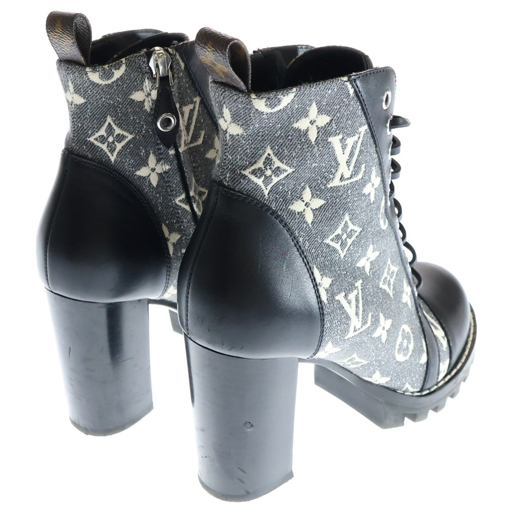 LOUIS VUITTON(ルイヴィトン) スタートレイルライン モノグラム キャンバス レザー レースアップ ヒール アンクル ショートブーツ シューズ ブラック/グレー レディース