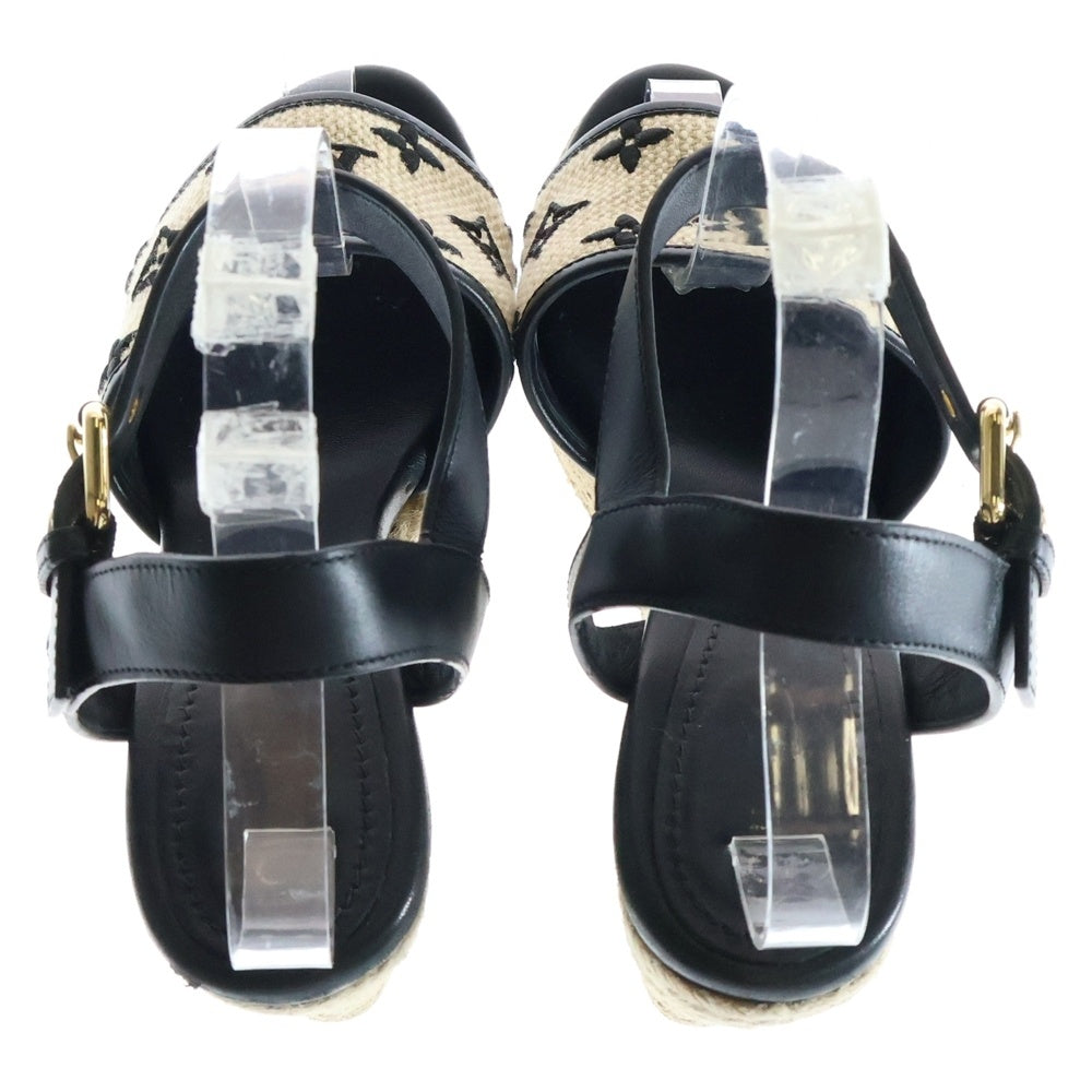 LOUIS VUITTON(ルイヴィトン) 23SS LVスターボードライン ウェッジソール モノグラム レザー ヒール サンダル シューズ ブラック/ベージュ レディース
