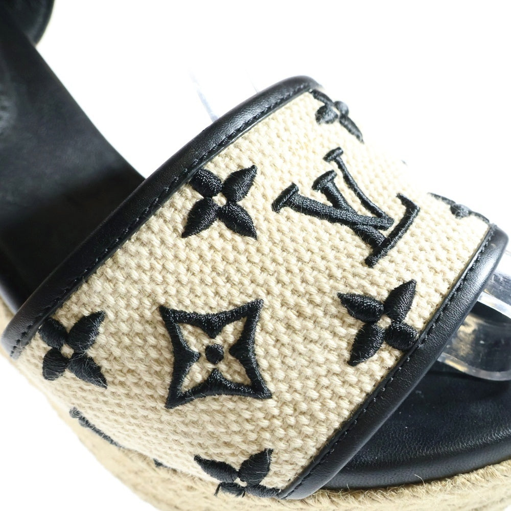 LOUIS VUITTON(ルイヴィトン) 23SS LVスターボードライン ウェッジソール モノグラム レザー ヒール サンダル シューズ ブラック/ベージュ レディース