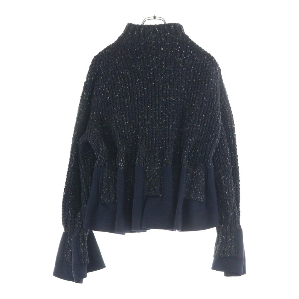 Sacai(サカイ) 19AW コートドッキング 変形 ボリューム ハイネック プルオーバー ニット セーター ブラック/ネイビー レディース 19-04761