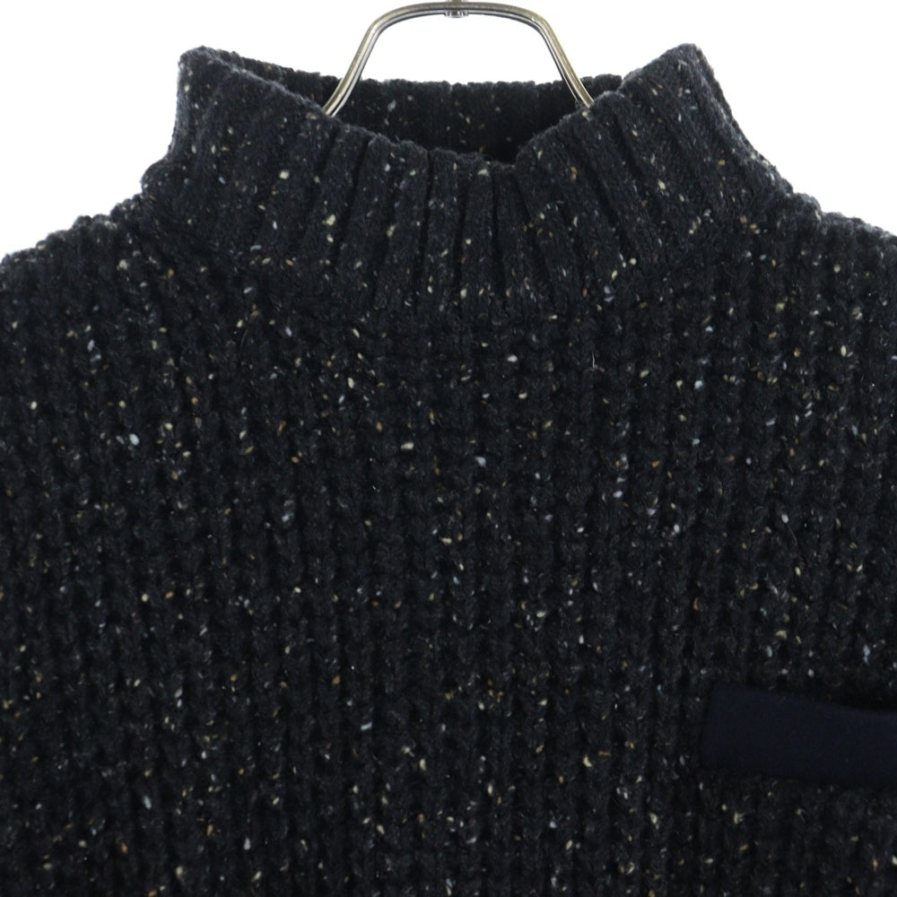 Sacai(サカイ) 19AW コートドッキング 変形 ボリューム ハイネック プルオーバー ニット セーター ブラック/ネイビー レディース 19-04761
