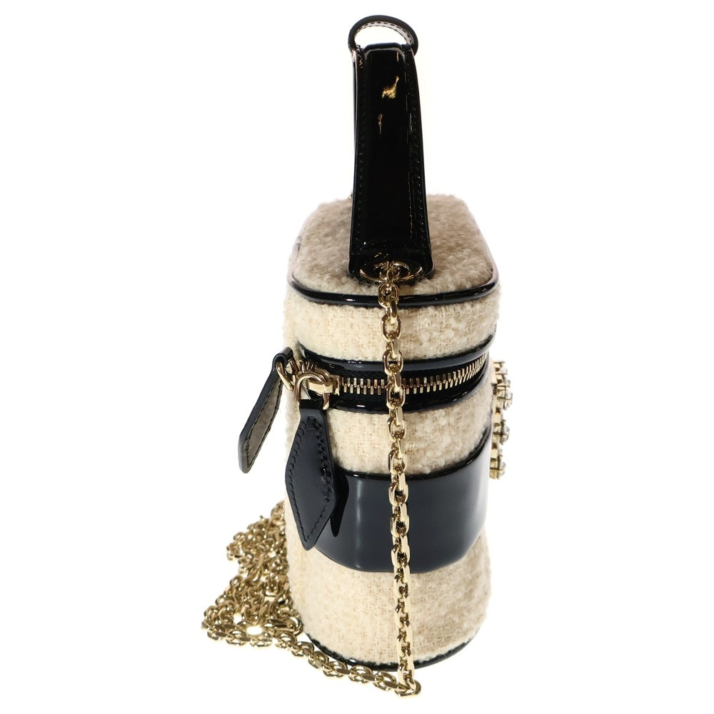 Roger Vivier(ロジェヴィヴィエ) ツイード パテントレザー 2WAY ハンド チェーンショルダー バニティバッグ ゴールド金具 ホワイト/ブラック RBWANMH0002OOP0H62