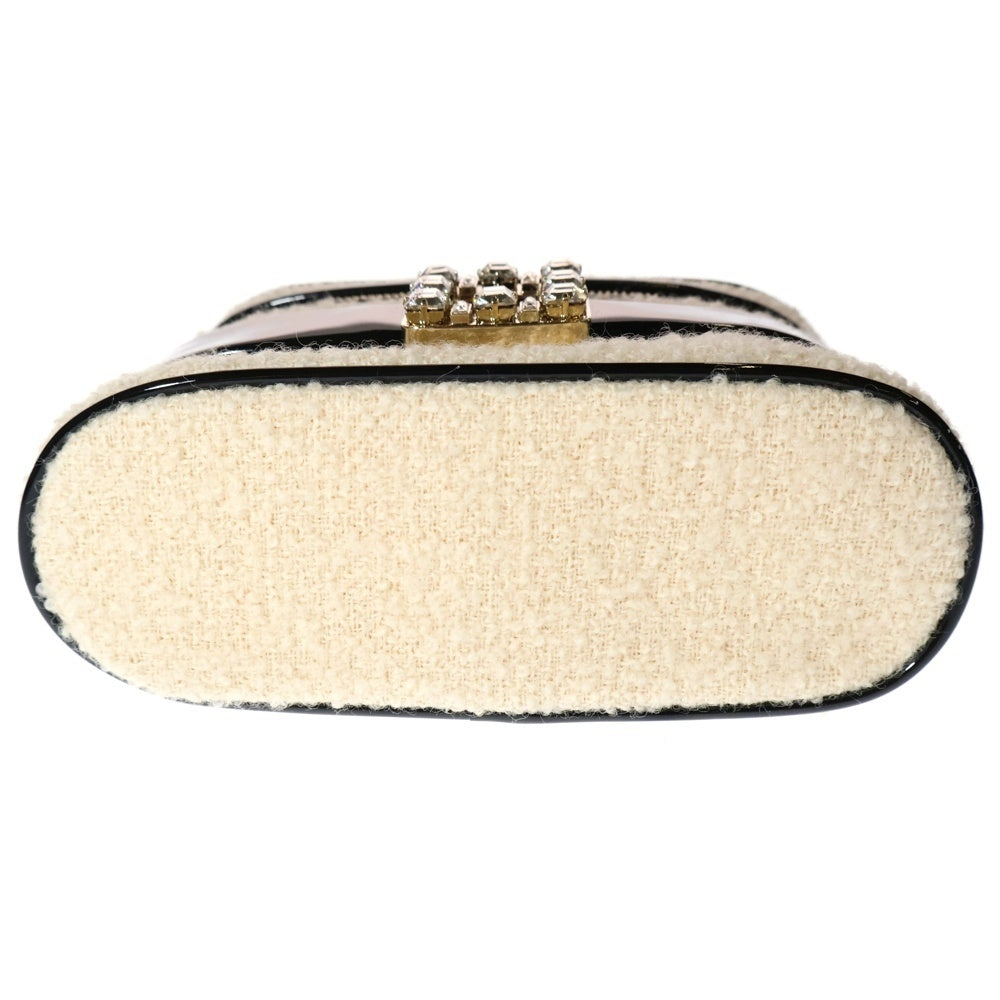Roger Vivier(ロジェヴィヴィエ) ツイード パテントレザー 2WAY ハンド チェーンショルダー バニティバッグ ゴールド金具 ホワイト/ブラック RBWANMH0002OOP0H62