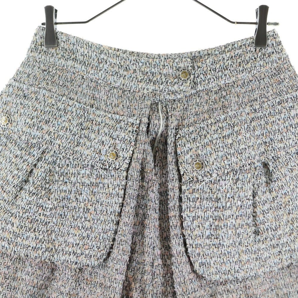 CHANEL シャネル　ツイードスカート　ココボタン　ココマーク　シルク　膝丈 CHANEL シャネル ツイードスカート ココボタン ココマーク