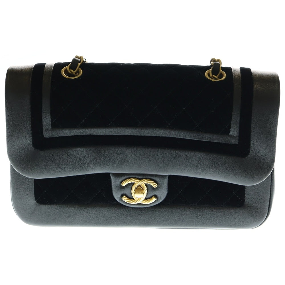CHANEL(シャネル) ベロアマトラッセ25 ココマーク ラムスキン レザー Sフラップ Wチェーンショルダーバッグ ブラック レディース