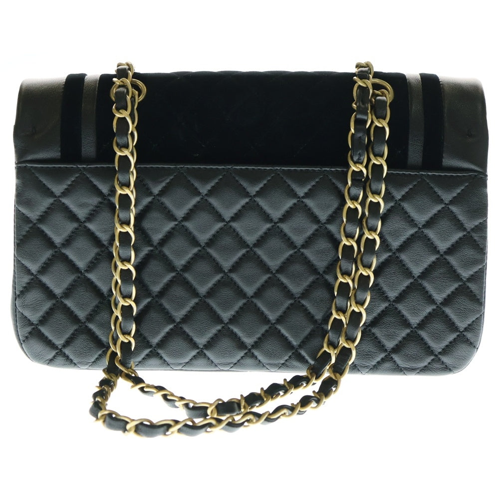 CHANEL(シャネル) ベロアマトラッセ25 ココマーク ラムスキン レザー Sフラップ Wチェーンショルダーバッグ ブラック レディース