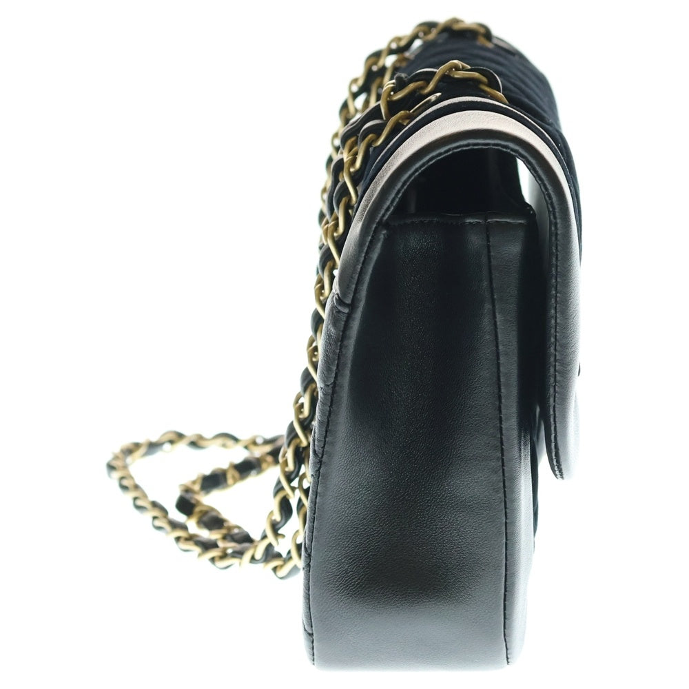 CHANEL(シャネル) ベロアマトラッセ25 ココマーク ラムスキン レザー Sフラップ Wチェーンショルダーバッグ ブラック レディース
