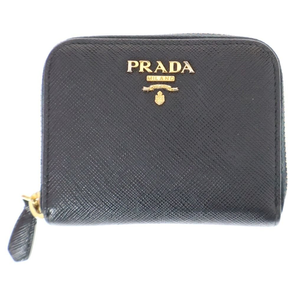 PRADA(プラダ) 2つ折り財布 コンパクトウォレット コインケース ブラック ゴールド金具 サフィアーノ 1ML036