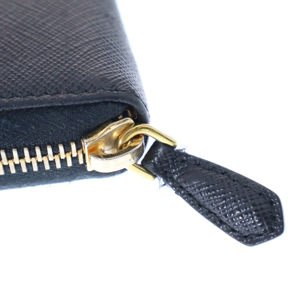 PRADA(プラダ) 2つ折り財布 コンパクトウォレット コインケース ブラック ゴールド金具 サフィアーノ 1ML036