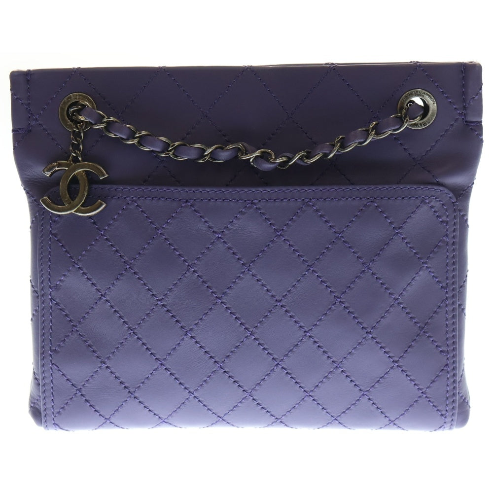 CHANEL(シャネル) ワイルドステッチ 2WAYバッグ チェーンショルダーバッグ トートバック パープル ラムスキン シルバー金具
