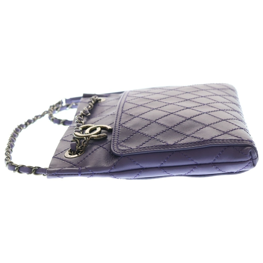 CHANEL(シャネル) ワイルドステッチ 2WAYバッグ チェーンショルダーバッグ トートバック パープル ラムスキン シルバー金具