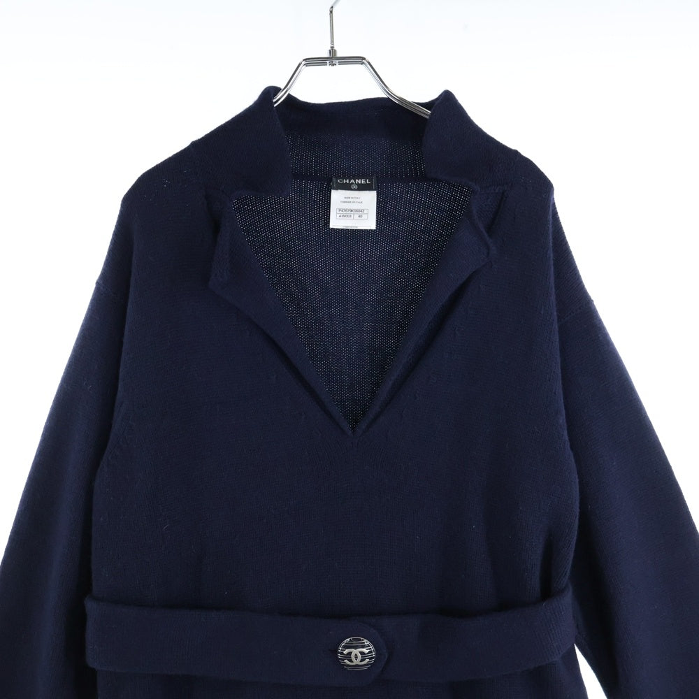 CHANEL(シャネル) ココマークボタン カシミヤ ニット プルオーバー 長袖 ワンピース ネイビー レディース P47679K06042