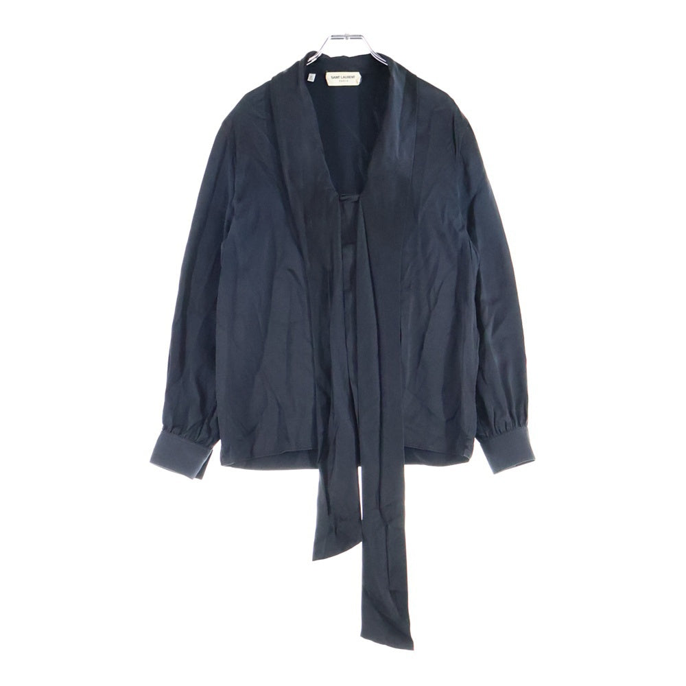 SAINT LAURENT PARIS(サンローランパリ) 23SS リボンカラー シルク ロングスリーブ 長袖シャツ ブラウス ブラック レディース 745542